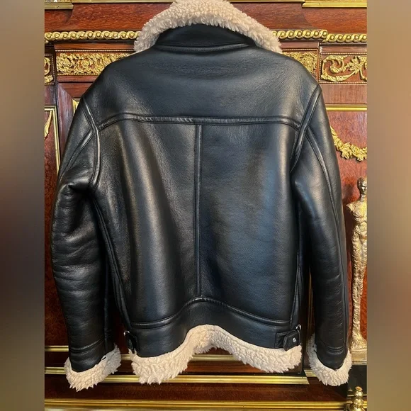ZARA Men’s Faux Leather/Shearling Aviator Jacket - Picture 5 of 5